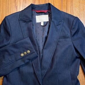 Banana Republic Blazer Women's 2 Petite Blue Gold Buttons Single Breasted